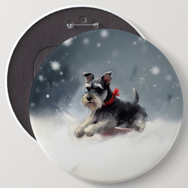 Miniatur Schnauzer Weihnachtsschnee Winter Button (Vorne & Hinten)