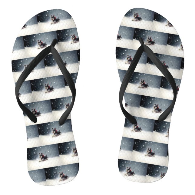 Miniatur Schnauzer Weihnachtsschnee Winter Flip Flops (Fußbett)