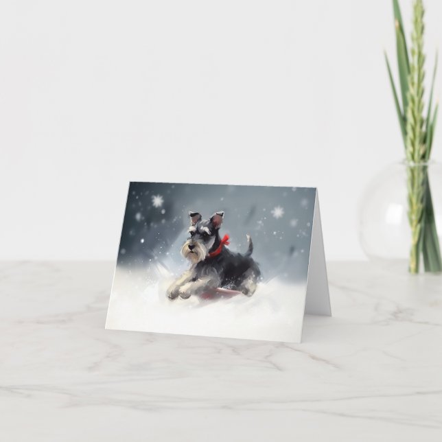 Miniatur Schnauzer Weihnachtsschnee Winter Karte (Vorderseite)