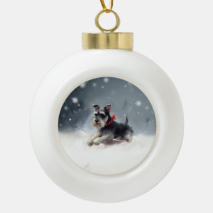 Miniatur Schnauzer Weihnachtsschnee Winter Keramik Kugel-Ornament