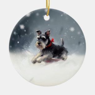Miniatur Schnauzer Weihnachtsschnee Winter Keramik Ornament