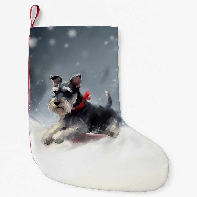 Miniatur Schnauzer Weihnachtsschnee Winter Kleiner Weihnachtsstrumpf (Vorderseite)