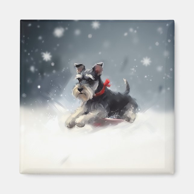 Miniatur Schnauzer Weihnachtsschnee Winter Magnet (Vorne)