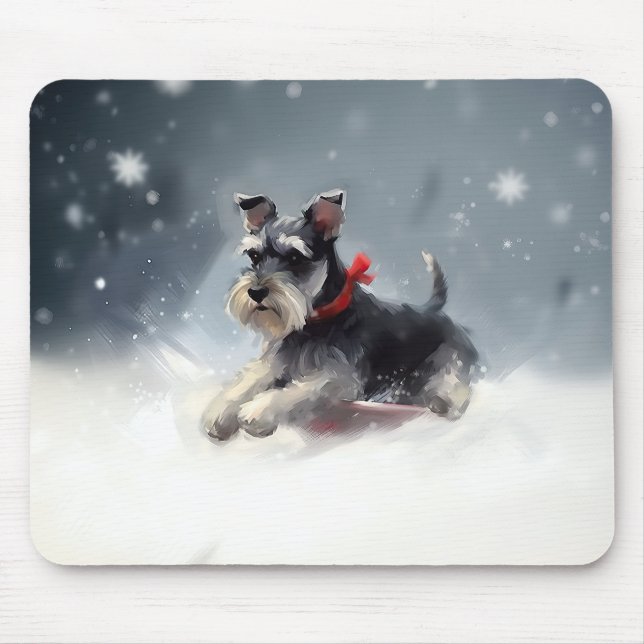 Miniatur Schnauzer Weihnachtsschnee Winter Mousepad (Vorne)
