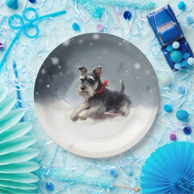 Miniatur Schnauzer Weihnachtsschnee Winter Pappteller (Party)