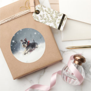 Miniatur Schnauzer Weihnachtsschnee Winter Runder Aufkleber