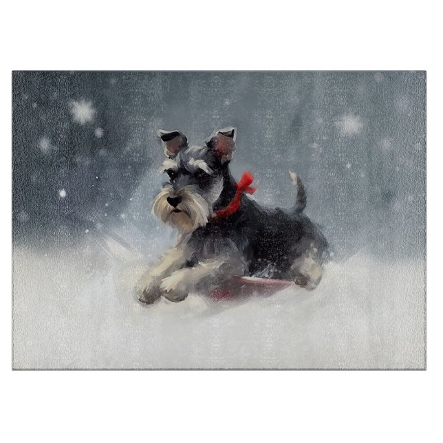 Miniatur Schnauzer Weihnachtsschnee Winter Schneidebrett (Vorderseite)