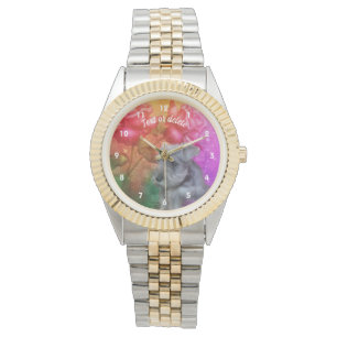 Miniatur Schnauzer Welpen und Blume Personalisiert Armbanduhr