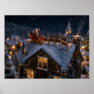 Miniatur-Weihnachtsmann landet auf Dach Poster