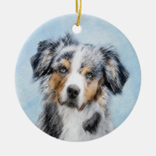 Miniaturamerikanische Hirtenmalerei - Hundekunst Keramik Ornament