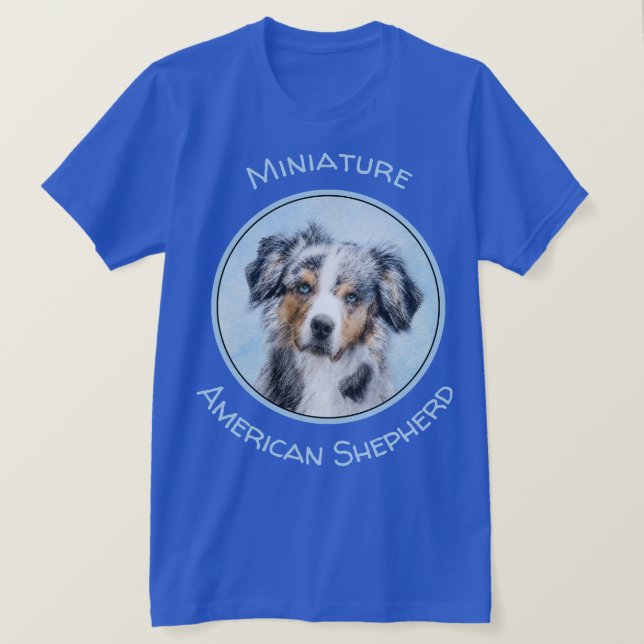 Miniaturamerikanische Hirtenmalerei - Hundekunst T-Shirt (Design vorne)