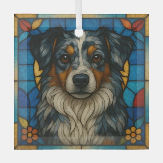 Miniaturamerikanischer Schäferhund Merle "gestanzt Ornament Aus Glas (Vorderseite)