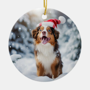Miniaturamerikanischer Schäferhund Weihnachten Keramik Ornament