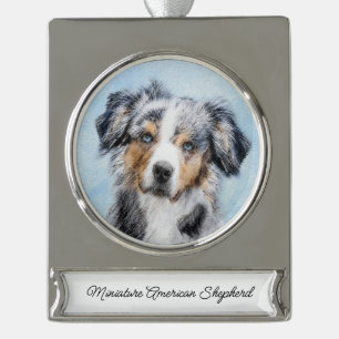 Miniaturbild Amerikanischer Hirten Malerei - Hunde Banner-Ornament Silber