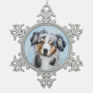 Miniaturbild Amerikanischer Hirtenmaler - Hundekun Schneeflocken Zinn-Ornament