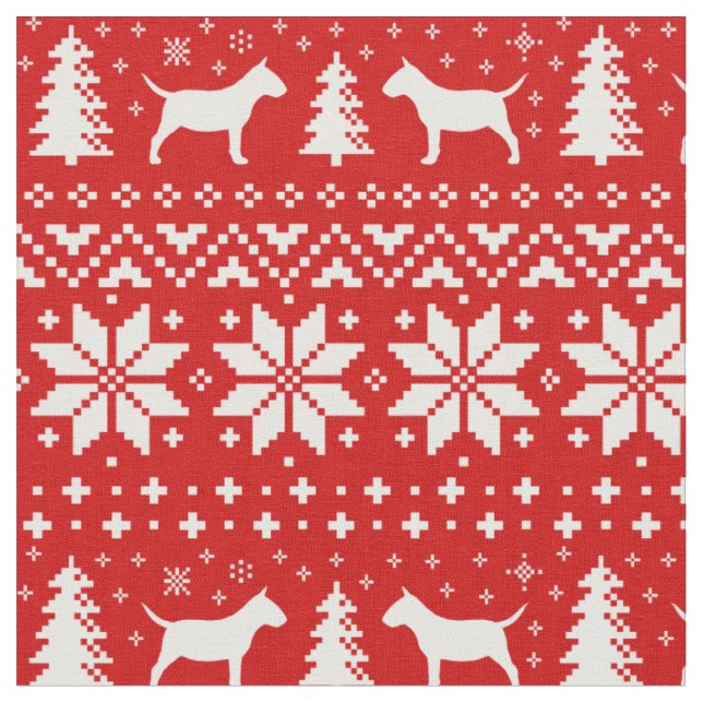 MiniaturBullterrier-Weihnachtsmuster-Rot Stoff (Nahaufnahme)