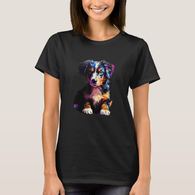 Miniature American Shepherd Puppy Dog Pop Art T-Shirt (Vorderseite)