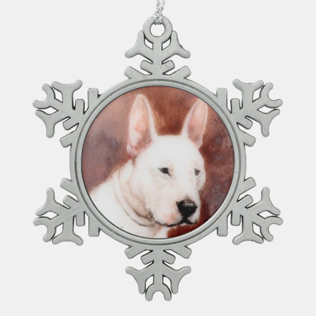 MINIATURE DOG PORTRAITS Bull Terrier Schneeflocken Zinn-Ornament (Vorderseite)