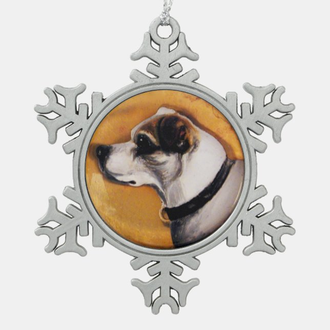 MINIATURE DOG PORTRAITS Fox Terrier Schneeflocken Zinn-Ornament (Vorderseite)