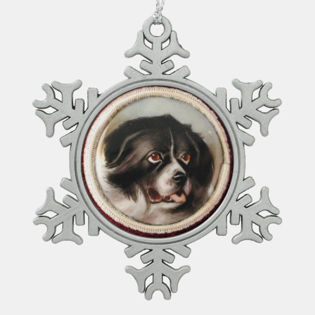 MINIATURE DOG PORTRAITS Neufundland Schneeflocken Zinn-Ornament (Vorderseite)