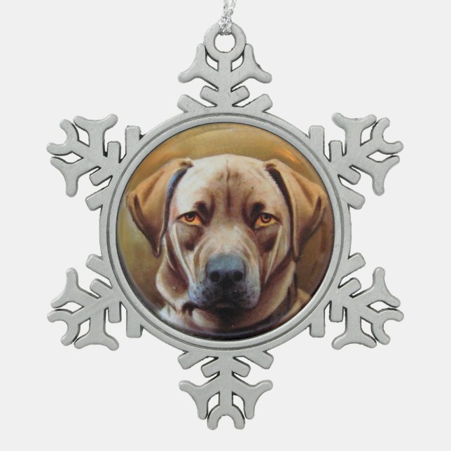 MINIATURE DOG PORTRAITS Schokolade Labrador Schneeflocken Zinn-Ornament (Vorderseite)