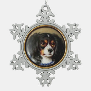 MINIATURE DOG PORTRAITS Tricolor Spanel Schneeflocken Zinn-Ornament