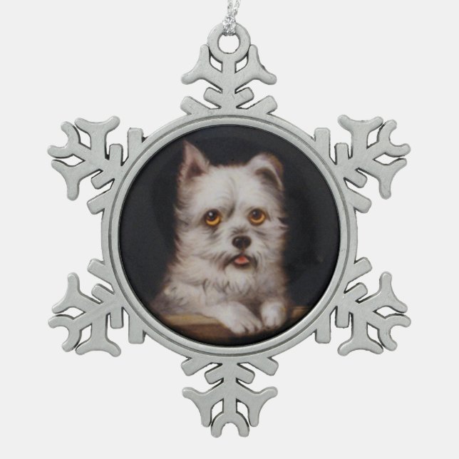 MINIATURE DOG PORTRAITS West Highland Terrier Schneeflocken Zinn-Ornament (Vorderseite)