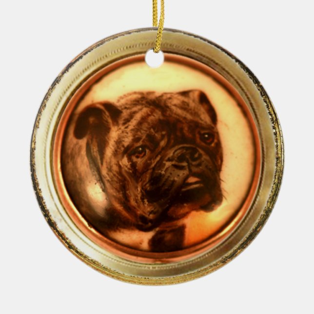 MINIATURE HUND PORTRAITS Bulldog Keramik Ornament (Vorne)