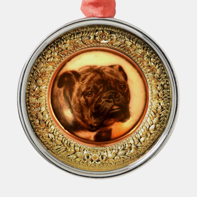 MINIATURE HUND PORTRAITS Bulldog Silbernes Ornament (Vorne)