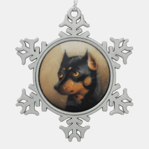 MINIATURE HUND PORTRAS Pincher Schneeflocken Zinn-Ornament