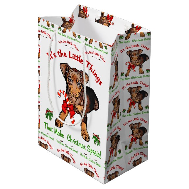 Miniature Pinscher Christmas Mittlere Geschenktüte (Rückseite Schrägansicht)