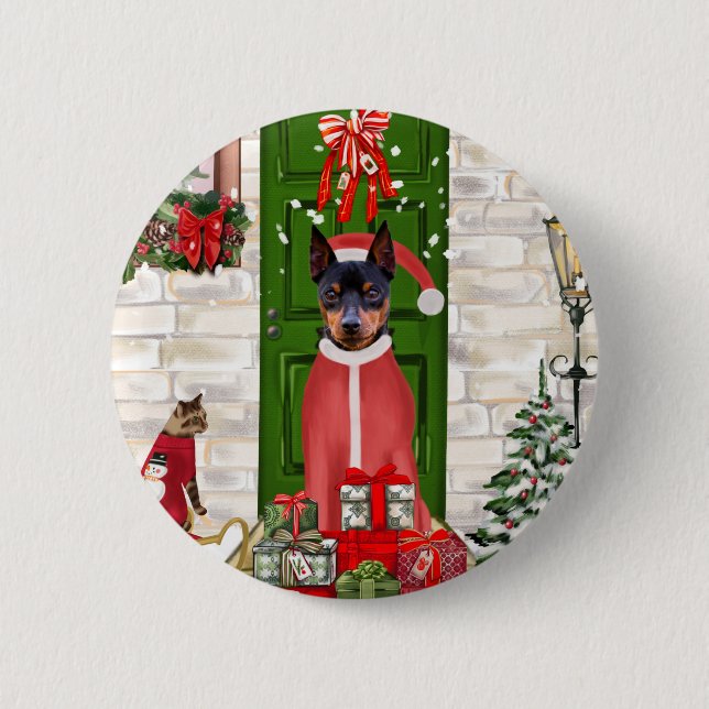 Miniature Pinscher Dog Weihnachten Button (Vorderseite)