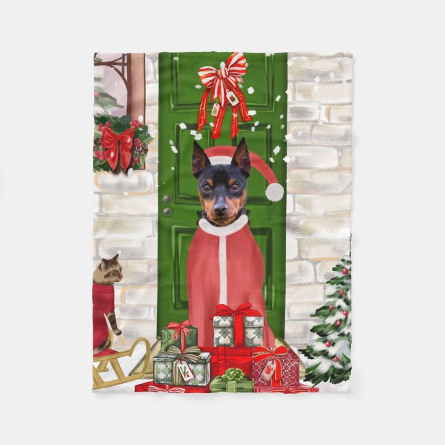 Miniature Pinscher Dog Weihnachten Fleecedecke (Vorderseite)