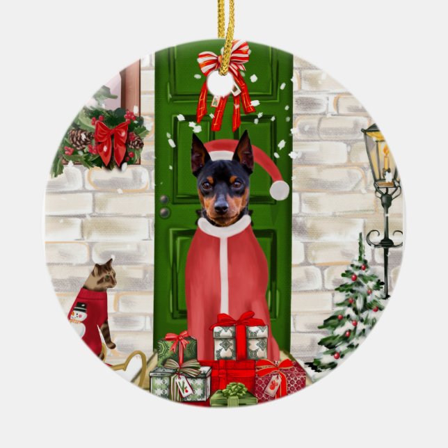 Miniature Pinscher Dog Weihnachten Keramik Ornament (Vorne)