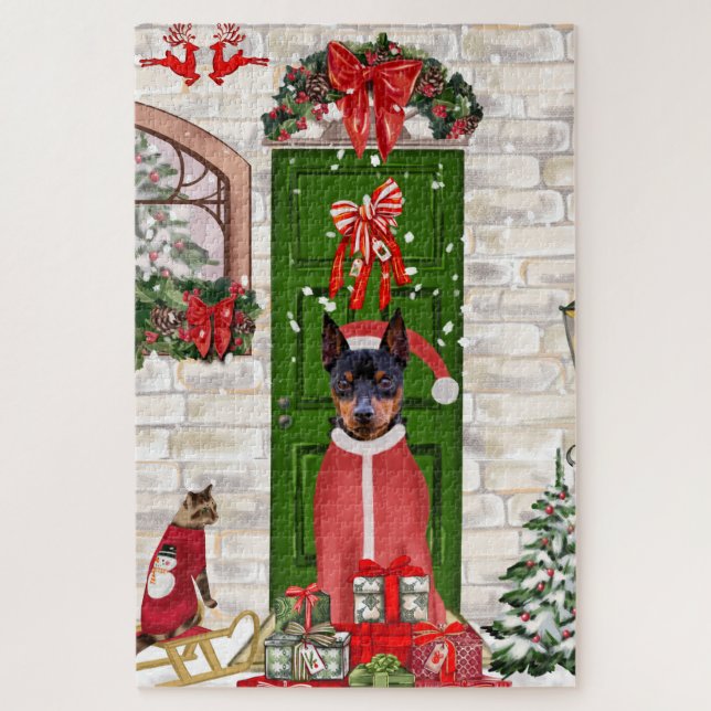 Miniature Pinscher Dog Weihnachten Puzzle (Vertikal)