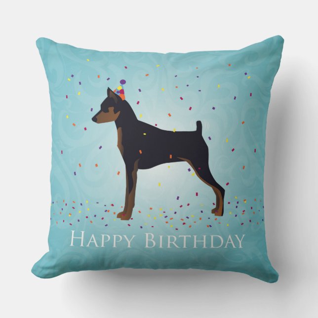 Miniature Pinscher Happy Birthday Design Kissen (Vorderseite)