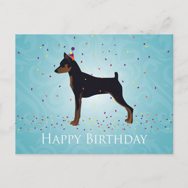 Miniature Pinscher Happy Birthday Design Postkarte (Vorderseite)