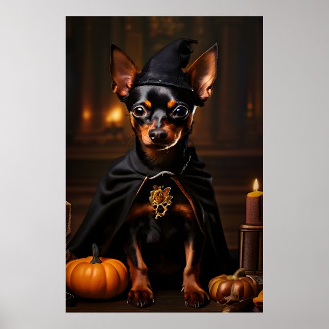 Miniature Pinscher Hund in einem Halloween-Party Poster (Vorne)