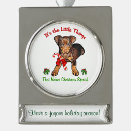 Miniature Pinscher Personalisiert Weihnachtsweiden Banner-Ornament Silber