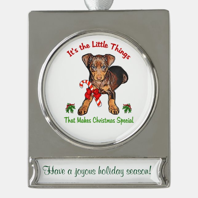 Miniature Pinscher Personalisiert Weihnachtsweiden Banner-Ornament Silber (Vorderseite)