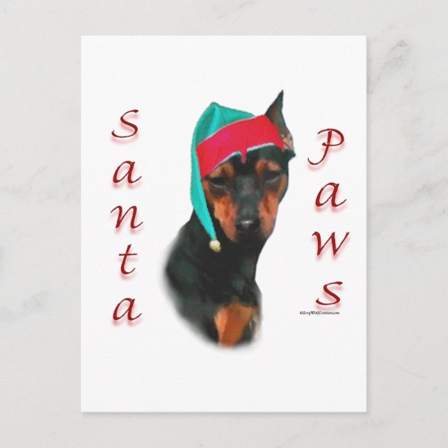 Miniature Pinscher Santa Paws Feiertagspostkarte (Vorderseite)