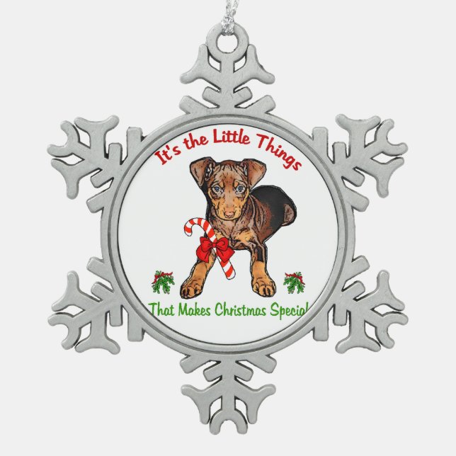 Miniature Pinscher Schneeflocken Zinn-Ornament (Vorderseite)