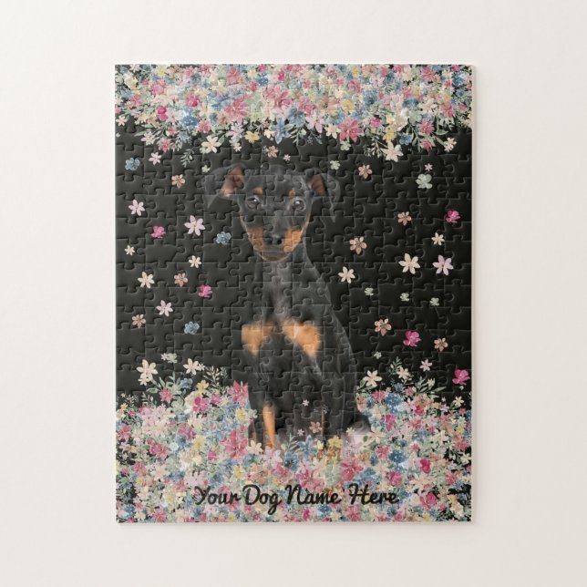 Miniature Pinscher sitzende Blume Land Puzzle (Vertikal)
