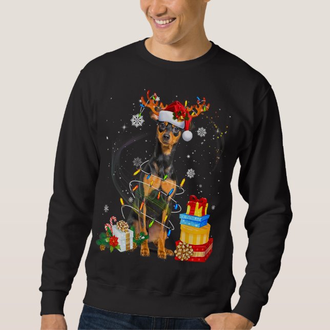Miniature Pinscher Weihnachtsbaum Light Pajama Dog Sweatshirt (Vorderseite)