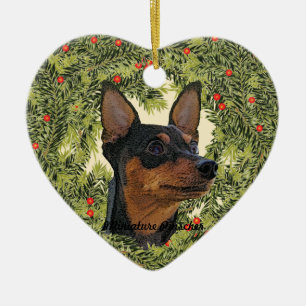 Miniature Pinscher Wreath Keramik Ornament