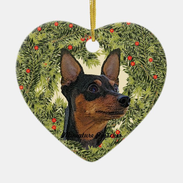 Miniature Pinscher Wreath Keramik Ornament (Vorne)