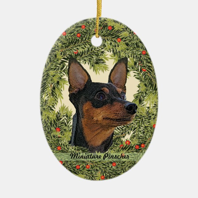 Miniature Pinscher Wreath Keramikornament (Vorne)