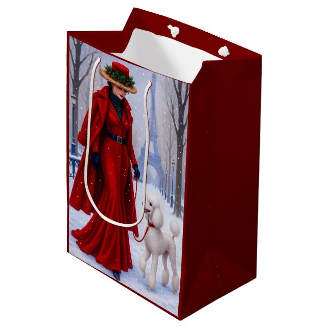 Miniature Poodle Holiday  Mittlere Geschenktüte (Vorderseite Schrägansicht)