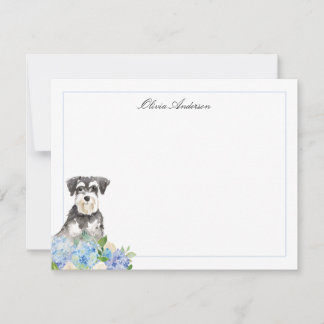 Miniature Schnauzer Blue Hydrangea Personalisiert Mitteilungskarte