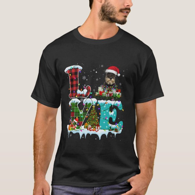 Miniature Schnauzer Christmas Tree Lights Santa Do T-Shirt (Vorderseite)